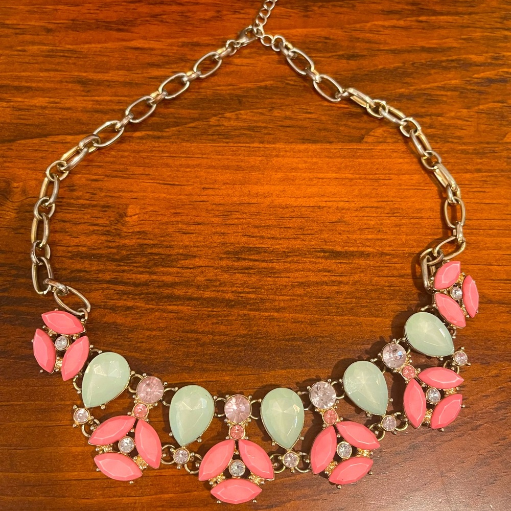 Statement Necklace- pink and sea foam green